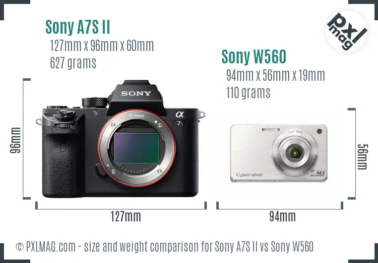Sony A7S II vs Sony W560 size comparison