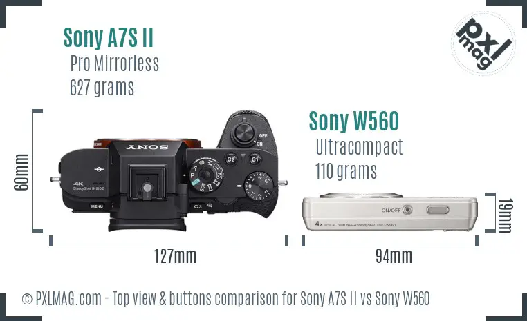 Sony A7S II vs Sony W560 top view buttons comparison