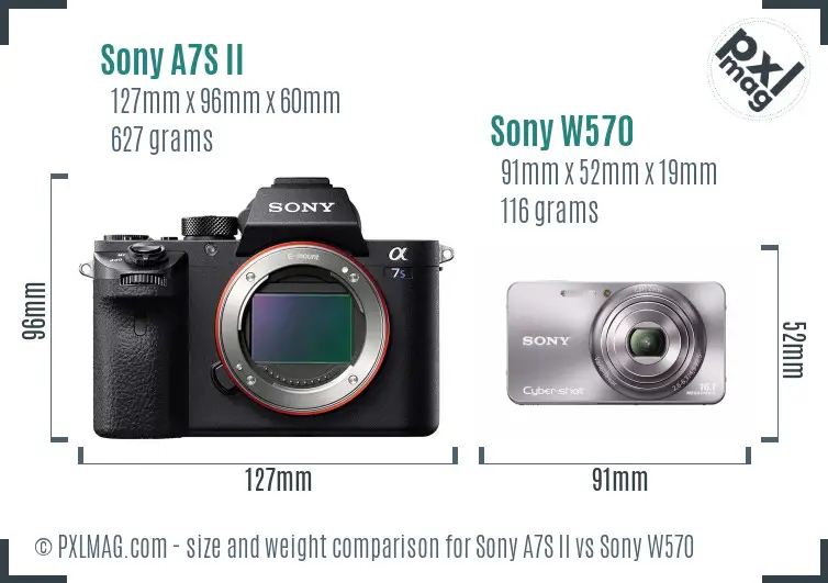 Sony A7S II vs Sony W570 size comparison