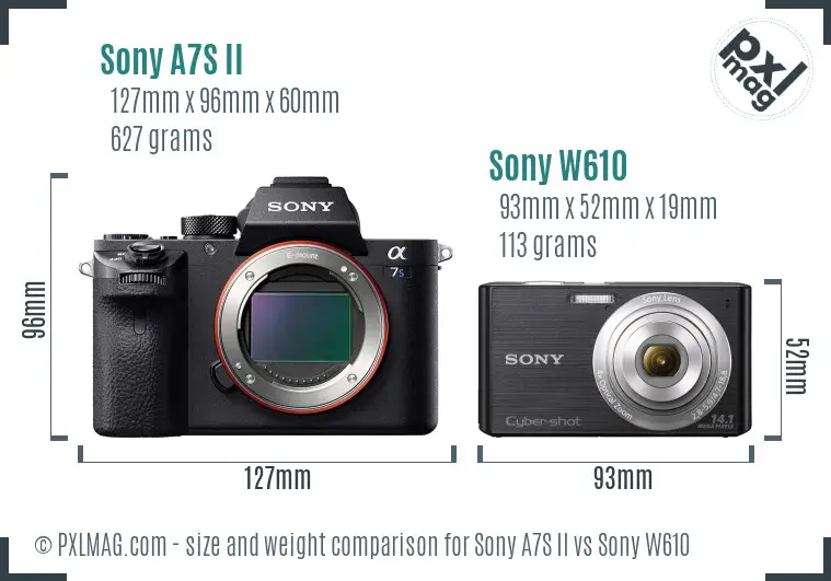 Sony A7S II vs Sony W610 size comparison