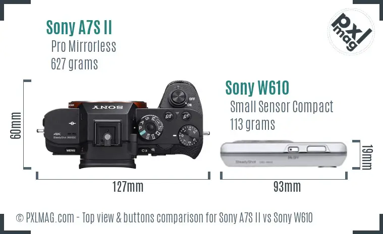 Sony A7S II vs Sony W610 top view buttons comparison