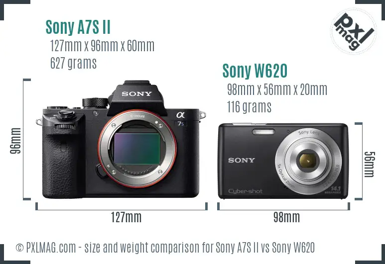 Sony A7S II vs Sony W620 size comparison