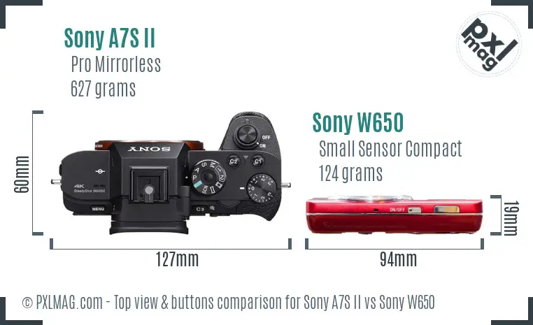 Sony A7S II vs Sony W650 top view buttons comparison