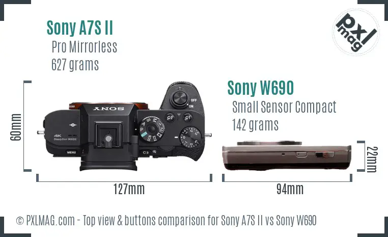 Sony A7S II vs Sony W690 top view buttons comparison