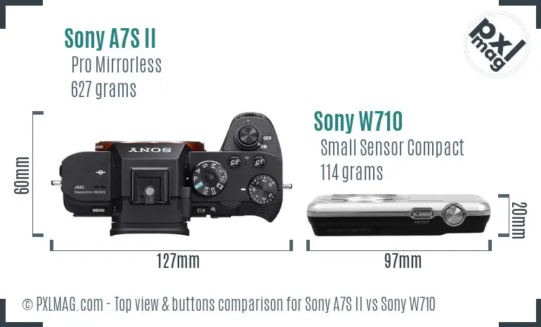Sony A7S II vs Sony W710 top view buttons comparison
