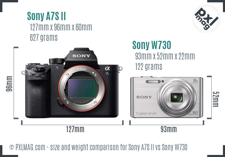 Sony A7S II vs Sony W730 size comparison