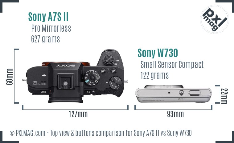 Sony A7S II vs Sony W730 top view buttons comparison