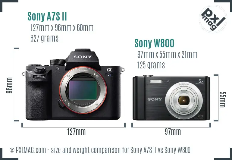 Sony A7S II vs Sony W800 size comparison