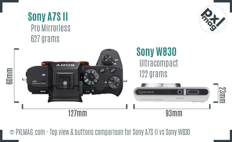 Sony A7S II vs Sony W830 top view buttons comparison