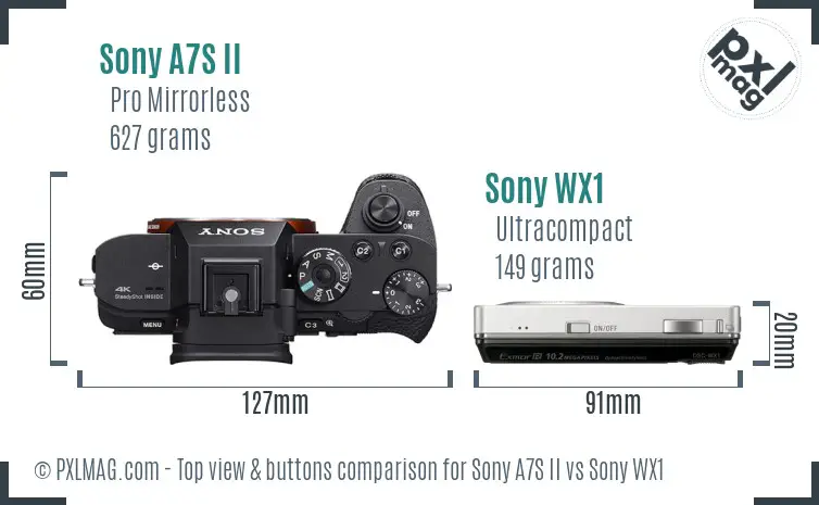 Sony A7S II vs Sony WX1 top view buttons comparison