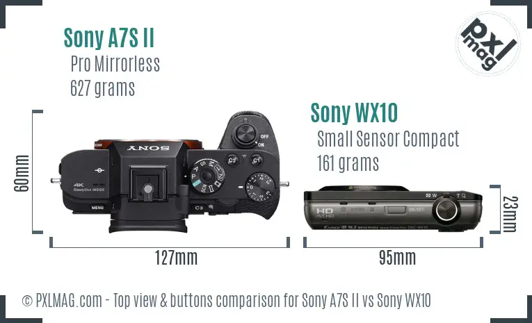 Sony A7S II vs Sony WX10 top view buttons comparison Sony A7S II vs Sony WX10 top view buttons comparison