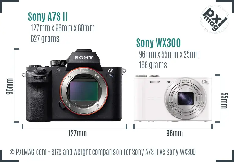 Sony A7S II vs Sony WX300 size comparison