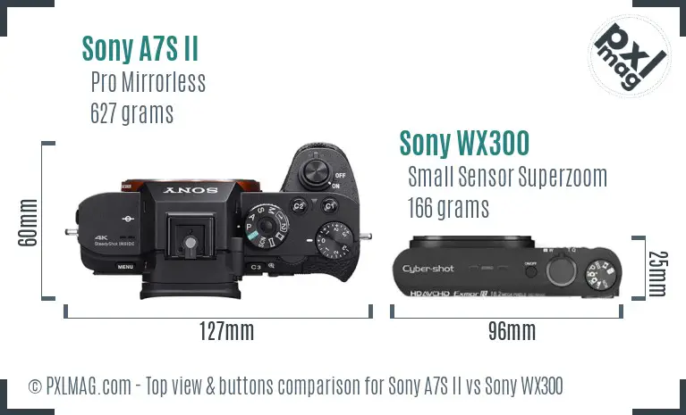 Sony A7S II vs Sony WX300 top view buttons comparison