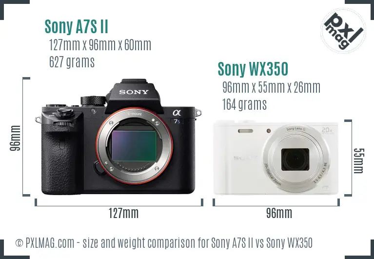 Sony A7S II vs Sony WX350 size comparison