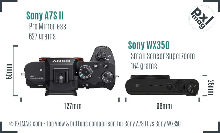 Sony A7S II vs Sony WX350 top view buttons comparison