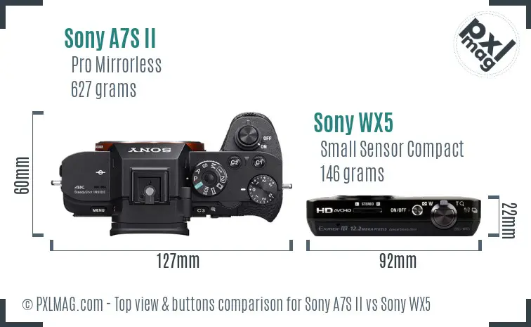 Sony A7S II vs Sony WX5 top view buttons comparison