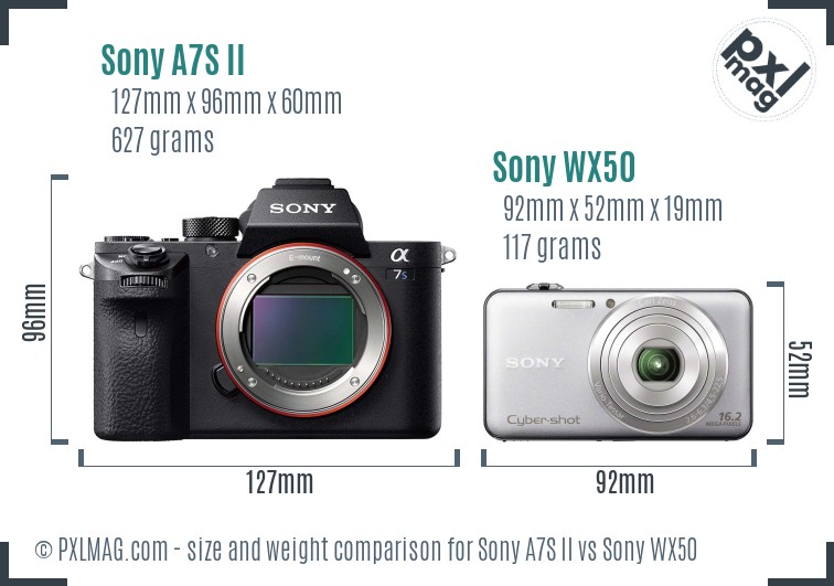 Sony A7S II vs Sony WX50 size comparison