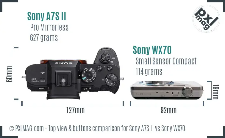Sony A7S II vs Sony WX70 top view buttons comparison