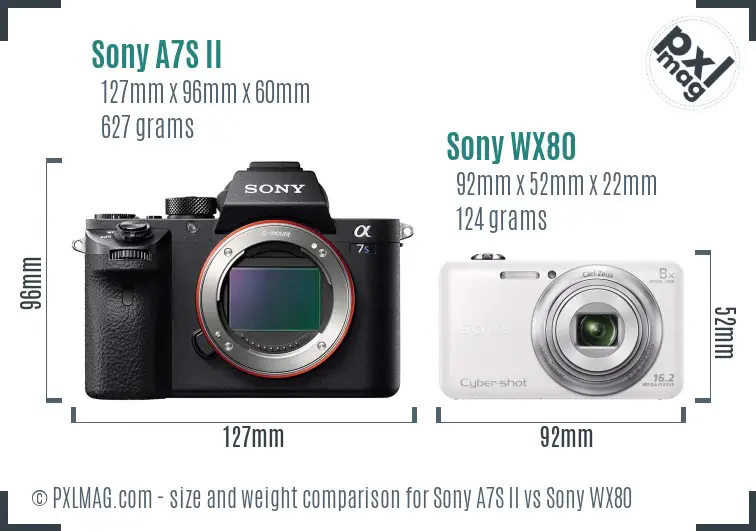 Sony A7S II vs Sony WX80 size comparison