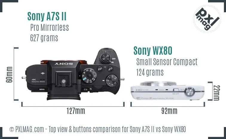 Sony A7S II vs Sony WX80 top view buttons comparison