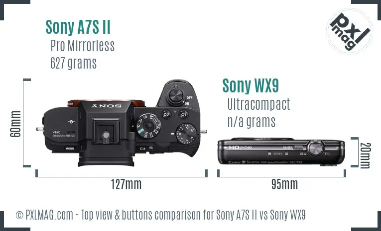 Sony A7S II vs Sony WX9 top view buttons comparison