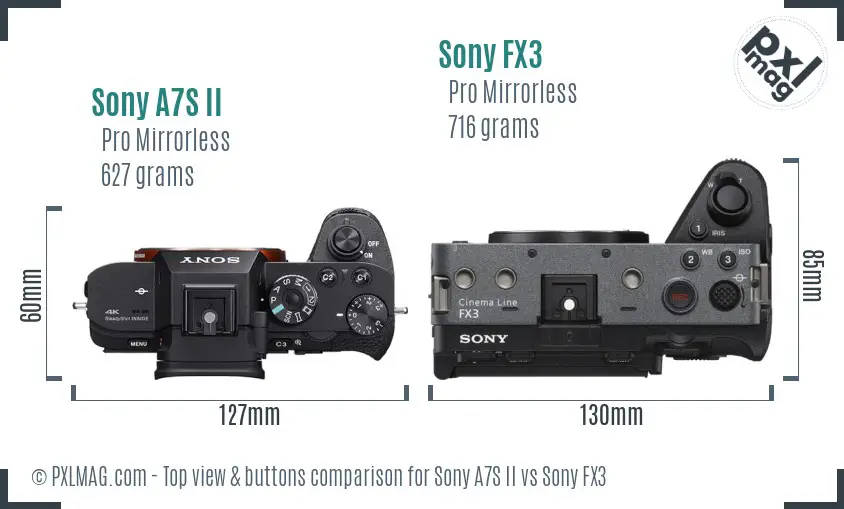 Sony A7S II vs Sony FX3 top view buttons comparison