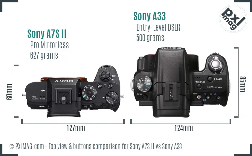 Sony A7S II vs Sony A33 top view buttons comparison