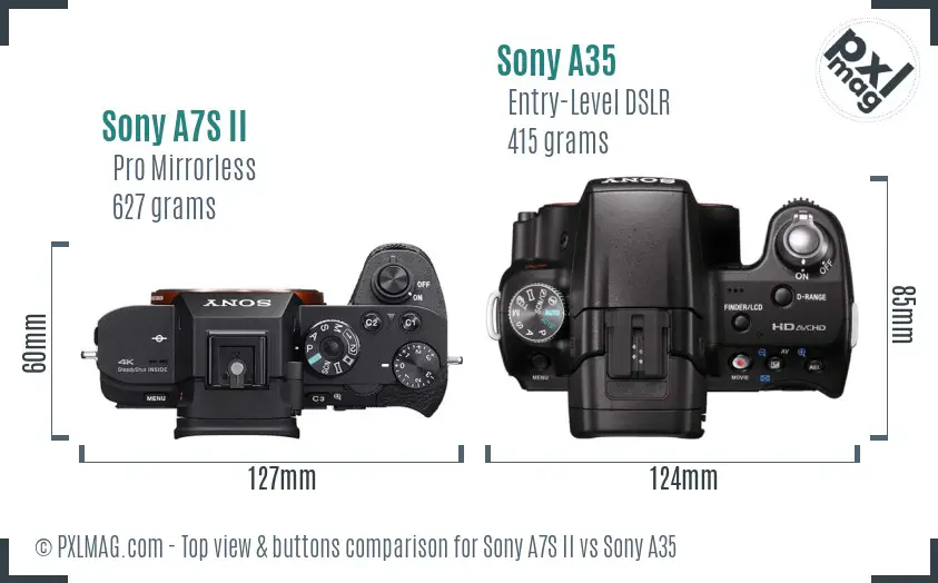 Sony A7S II vs Sony A35 top view buttons comparison