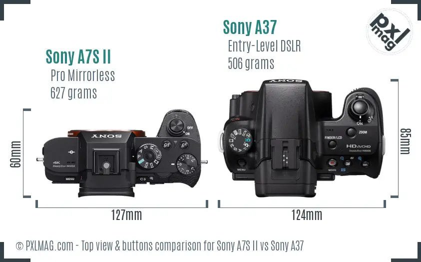 Sony A7S II vs Sony A37 top view buttons comparison