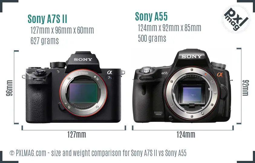 Sony A7S II vs Sony A55 size comparison