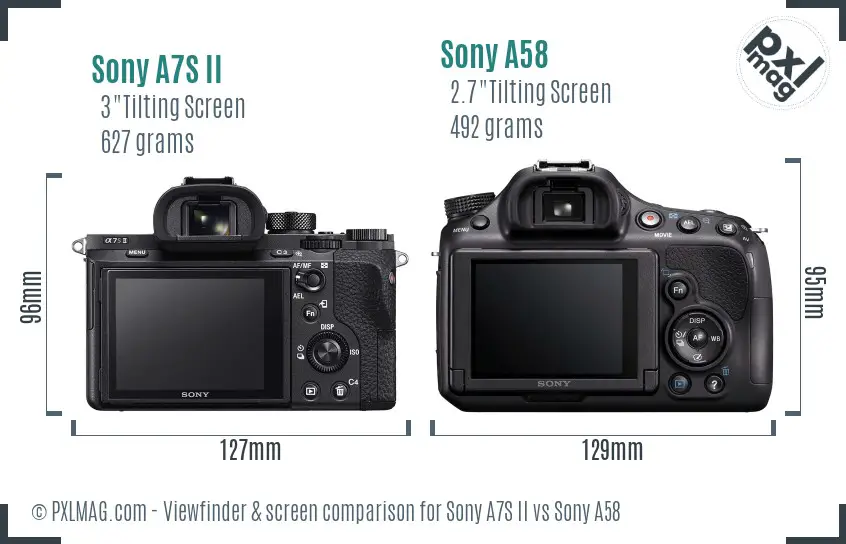 Sony A7S II vs Sony A58 Screen and Viewfinder comparison