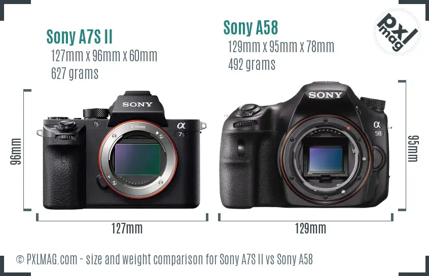 Sony A7S II vs Sony A58 size comparison