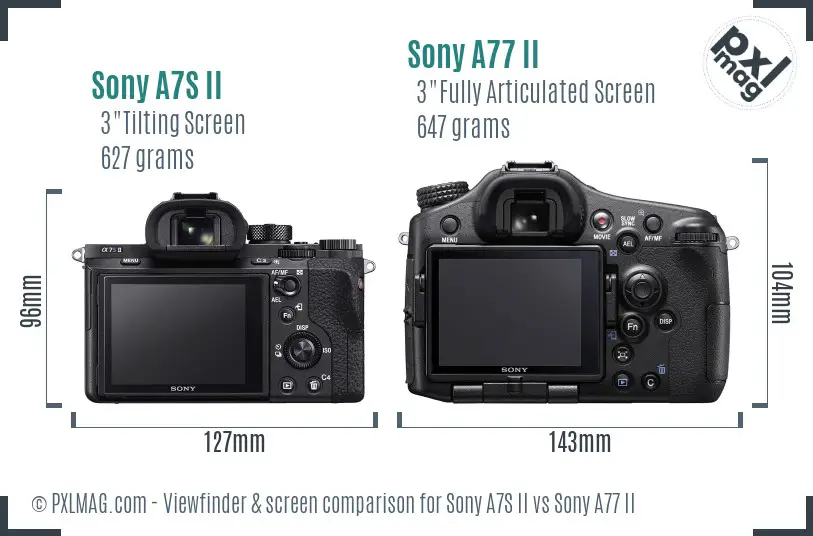 Sony A7S II vs Sony A77 II Screen and Viewfinder comparison