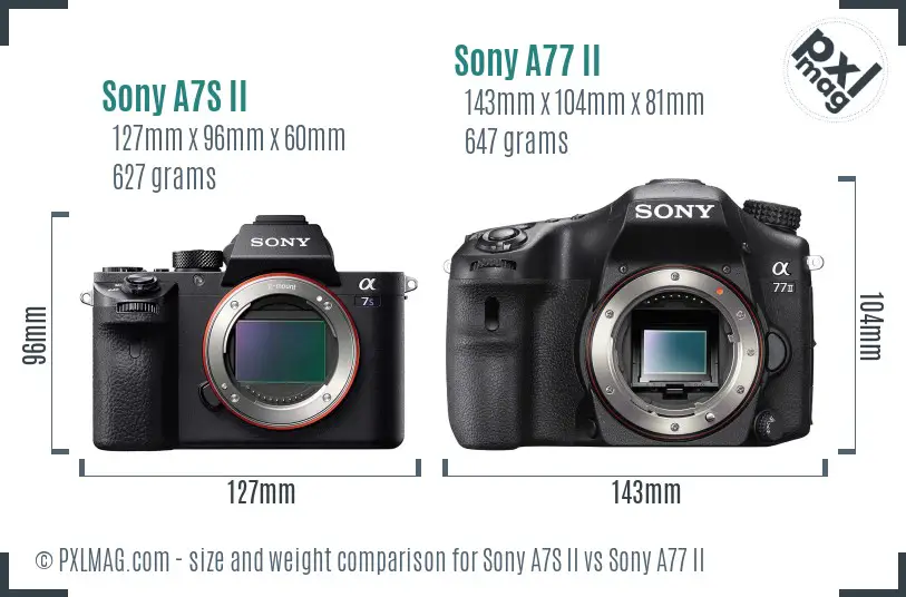 Sony A7S II vs Sony A77 II size comparison