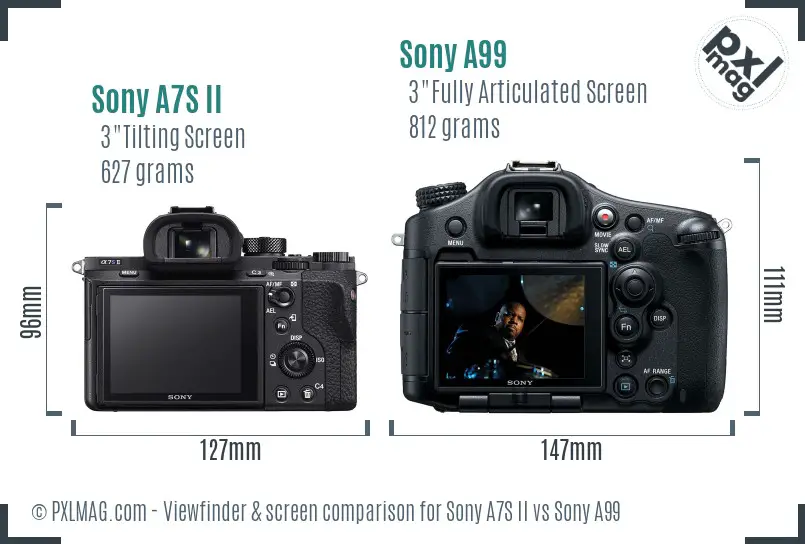Sony A7S II vs Sony A99 Screen and Viewfinder comparison