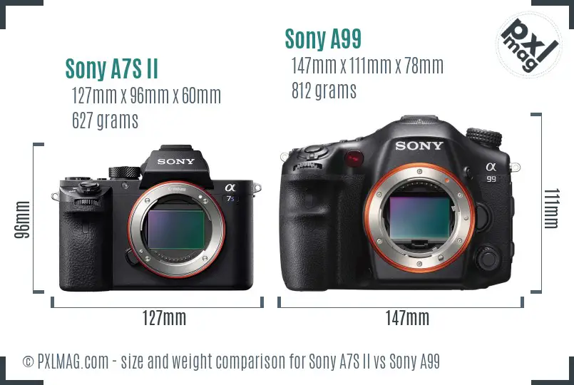Sony A7S II vs Sony A99 size comparison