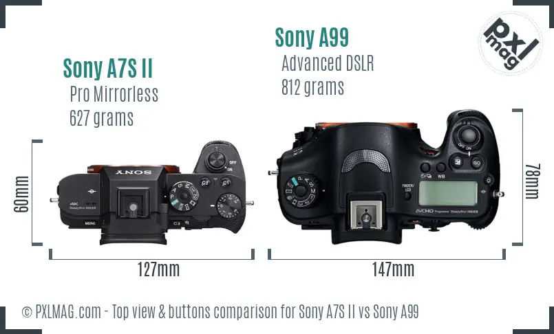 Sony A7S II vs Sony A99 top view buttons comparison