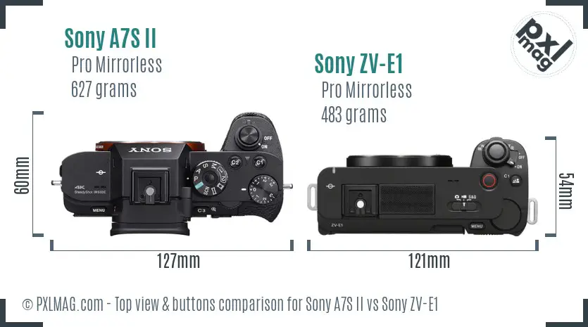 Sony A7S II vs Sony ZV-E1 top view buttons comparison