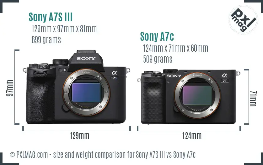 Sony A7S III vs Sony A7c size comparison