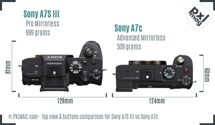 Sony A7S III vs Sony A7c top view buttons comparison