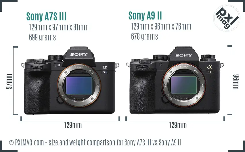 Sony A7S III vs Sony A9 II size comparison