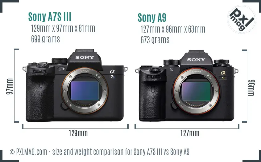 Sony A7S III vs Sony A9 size comparison