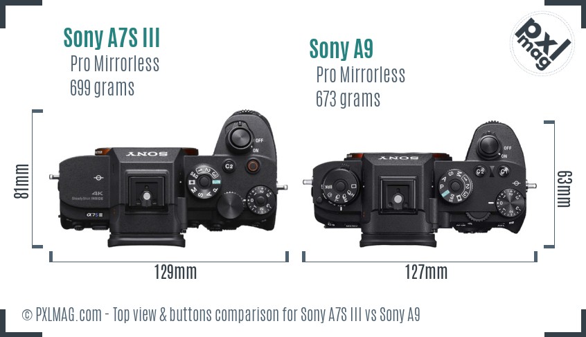 Sony A7S III vs Sony A9 top view buttons comparison