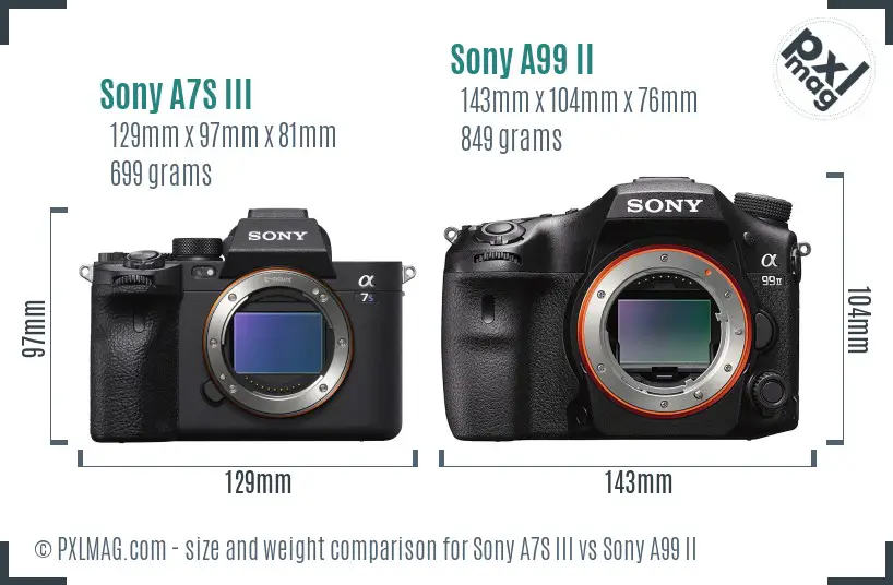 Sony A7S III vs Sony A99 II size comparison Sony A7S III vs Sony A99 II size comparison
