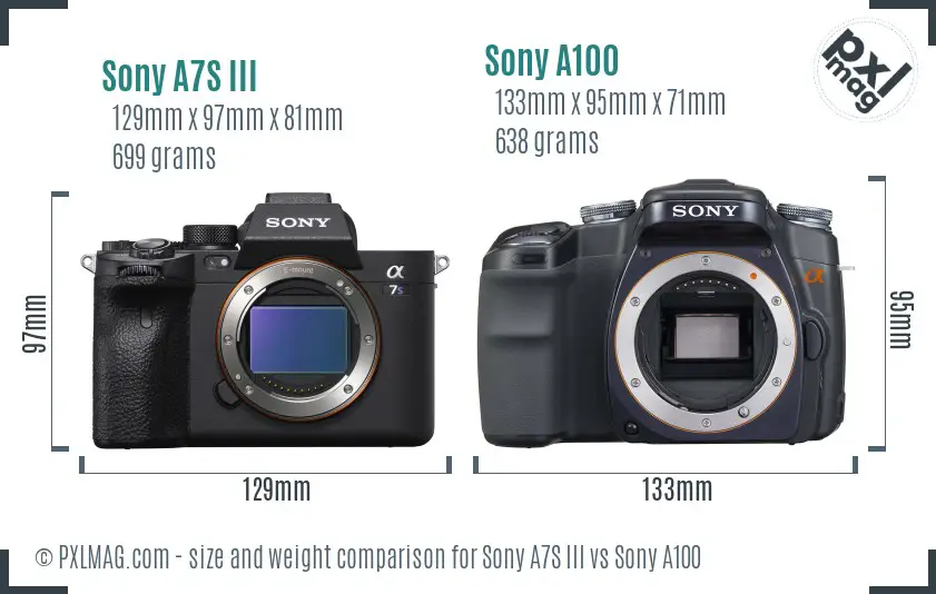 Sony A7S III vs Sony A100 size comparison