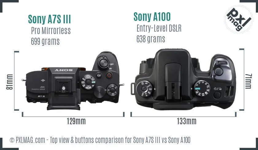 Sony A7S III vs Sony A100 top view buttons comparison