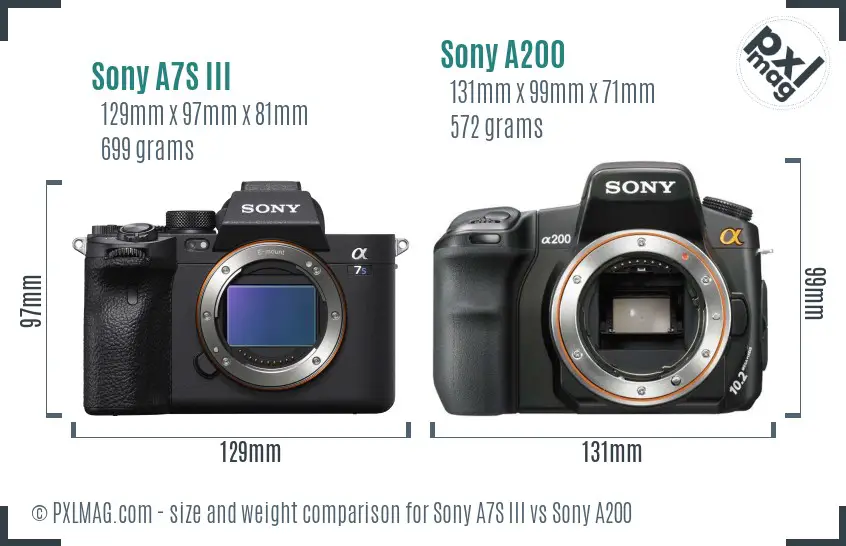 Sony A7S III vs Sony A200 size comparison