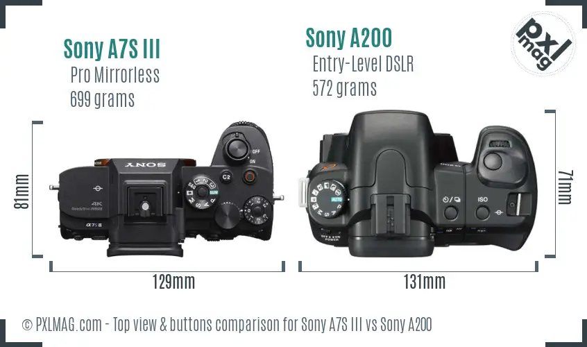 Sony A7S III vs Sony A200 top view buttons comparison