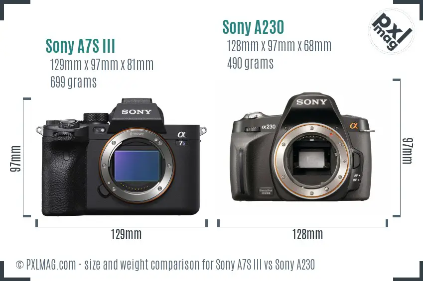 Sony A7S III vs Sony A230 size comparison Sony A7S III vs Sony A230 size comparison