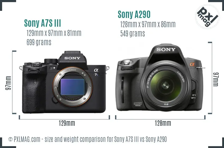 Sony A7S III vs Sony A290 size comparison